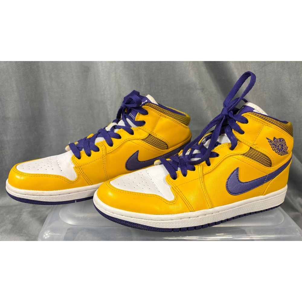 Air Jordan 1 Mid Lakers Size 8 Mens Yellow/Purple 2013 554724-708